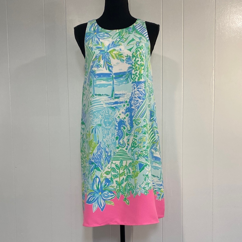 Lilly Pulitzer Jackie Shift Dress Whisper Blue Beach Happy XS